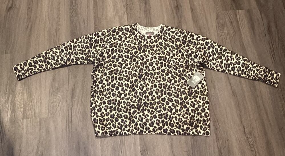 Vince Camuto Beige Leopard Knit Women’s Crew Neck Pullover Sweater Size S
